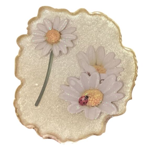 Vtg Lucite Daisy Coasters Set of 4 Cottage Country Spring  Retro 3.25" x 3.5" - Picture 5 of 6